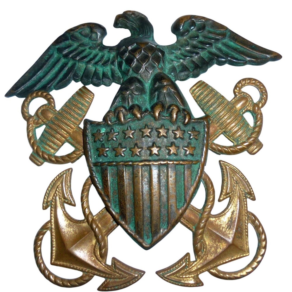 Antique Gemsco WWII Merchant Marine Eagle Shield Crossed Anchors Cap Insignia - Picture 1 of 4